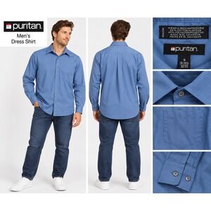 Puritan Dress Shirt Mens S Blue Excellent Old Money Minimalist Wrinkle Free